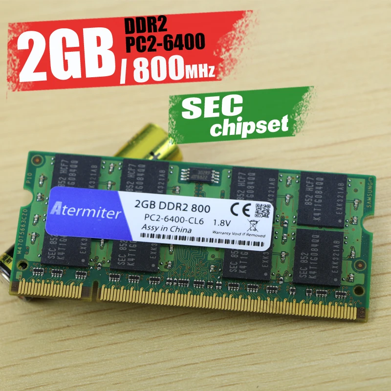 Atermiter 2G 2 Гб DDR2 pc2 6400 800 МГц (сек чипсет) 2RX8 памяти ноутбука 6400S ddr2 200pin Тетрадь