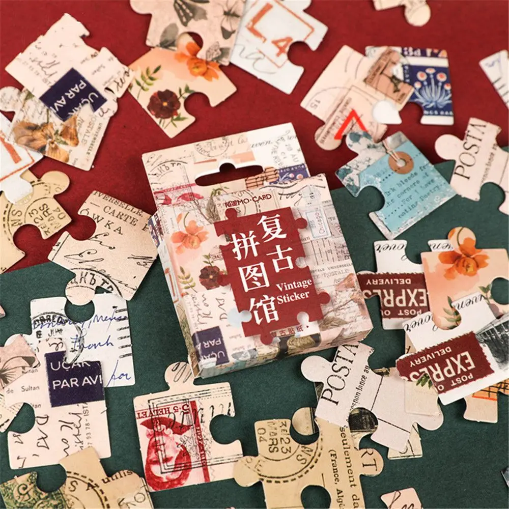46pcs Cute Retro Jigsaw Stickers Scrapbooking Notebook Journal