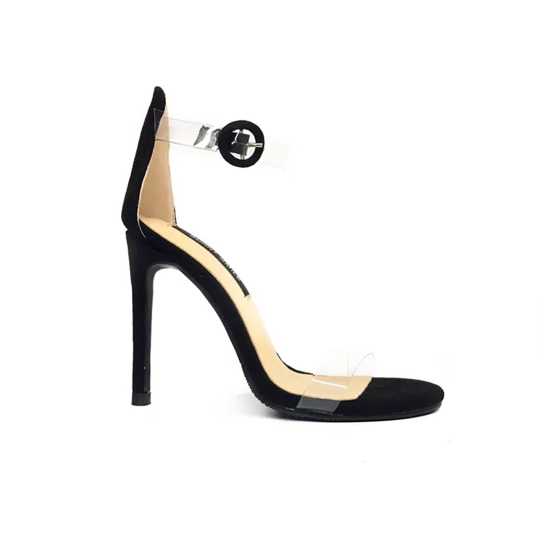 

Europe The United States 2019 New Sexy Transparent Open Toe Word Buckle With High Heel Sandals Female Stiletto Black Princess
