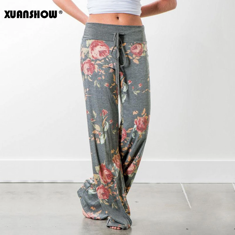 Женские длинные широкие брюки XUANSHOW модные женские свободные с цветочным принтом