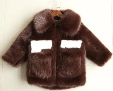 Черно-белое пальто из меха норки, Длинные куртки из натурального меха, Детский Теплый жилет из искусственного меха, пальто с капюшоном шоколадного цвета - Цвет: brown turn down