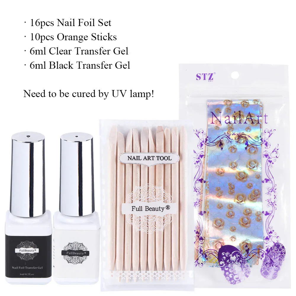 16pcs Nail Foil Set with Transfer Glue White Lace Holographic Flowers Sticker Nail Art UV Gel Full Wraps Decor Manicure LA931-1 - Цвет: 931 Set