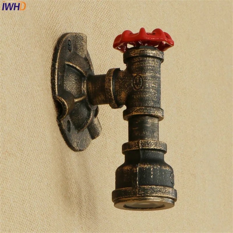 American Iron Water Pipe Lamp LED Valve Deco Wall Sconce Antique Loft Style Industrial Vintage Wall Light Fixtures Lampara