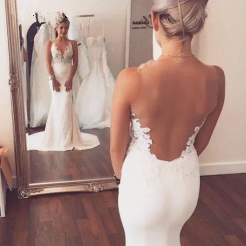 

Beach Vestido De Noiva 2019 Wedding Dresses Mermaid See Through Appliques Lace Vintage Dubai Arabic Wedding Gown Bridal Dresses