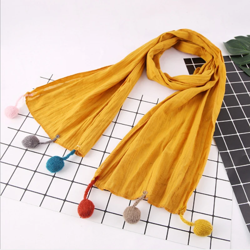 

Fashion Boys And Girls Warm Winter Cotton Scarf Kids Neck Kids Wraps With 6 Small Color Balls Baby Warm Shawl