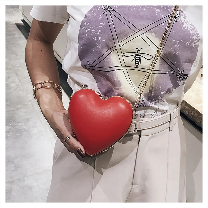 

Small CK Heart-shaped Red Heart Bright Leather Baggage Girl 2019 New Mini Peach Heart Small Fragrance Chain One Shoulder Slant