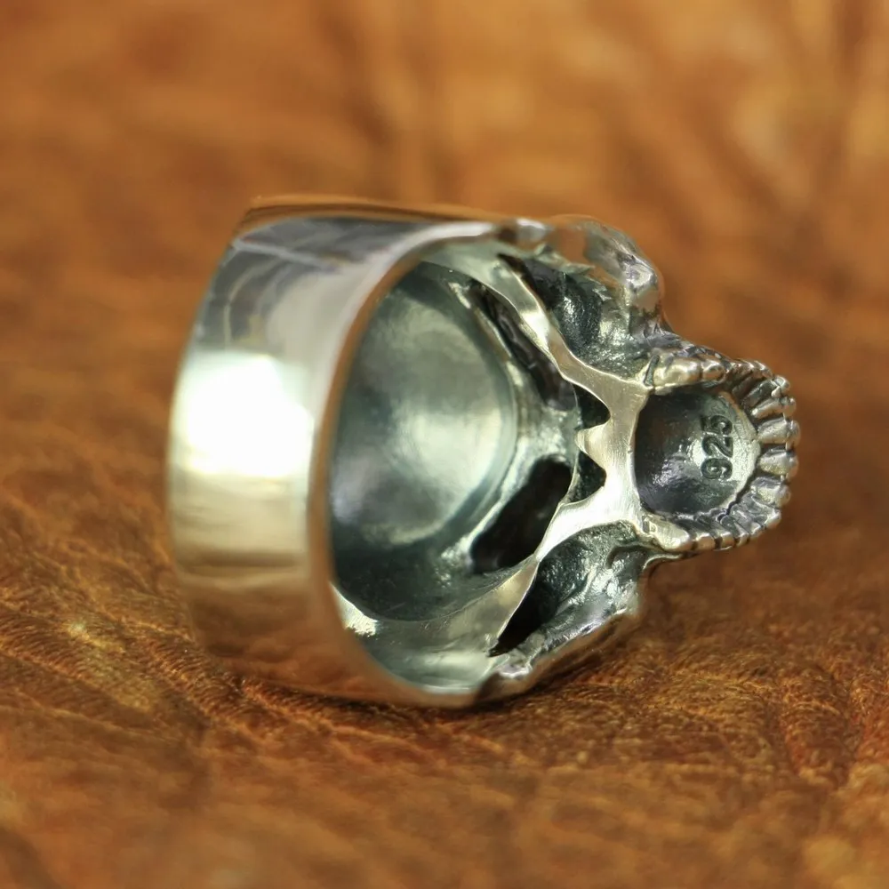 LINSION 925 пробы Серебряное кольцо с полым злобным черепом мужское байкерское кольцо в стиле панк TA136 Размер США 7~ 15