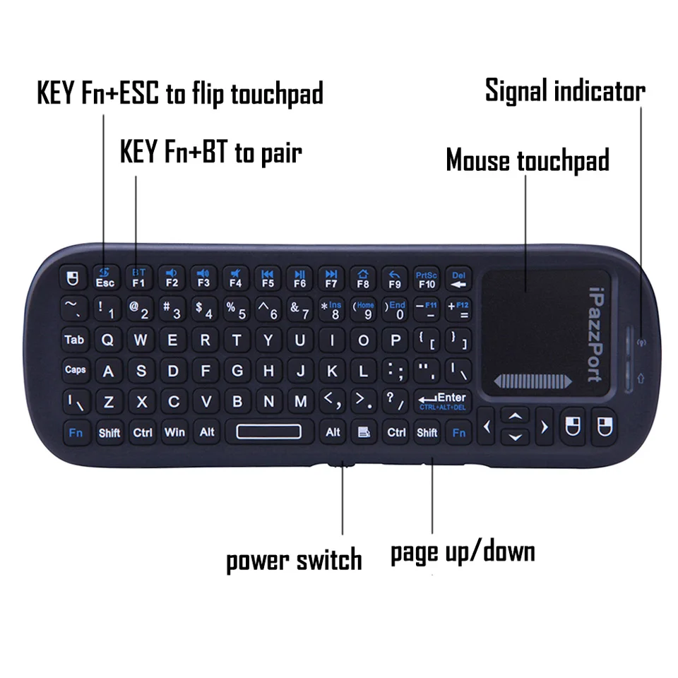 IPazzPort Мини Bluetooth беспроводная клавиатура и воздушная мышь для Android планшета/iPad/iPhone/microsoft Surface Pro/Мини ПК