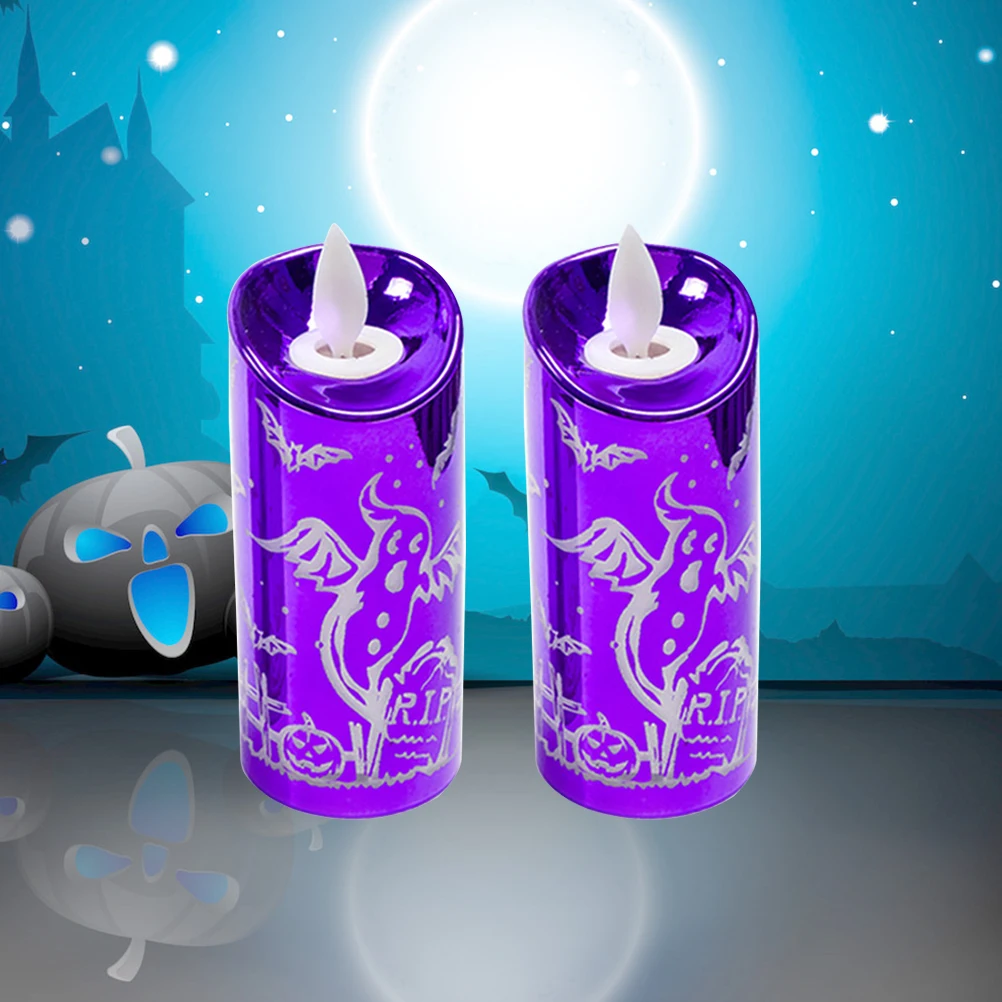 2 шт Хэллоуин мерцающие свечи светодиодный декоративная свеча свет для дома вечерние бар дом с привидениями (фиолетовый Призрак)