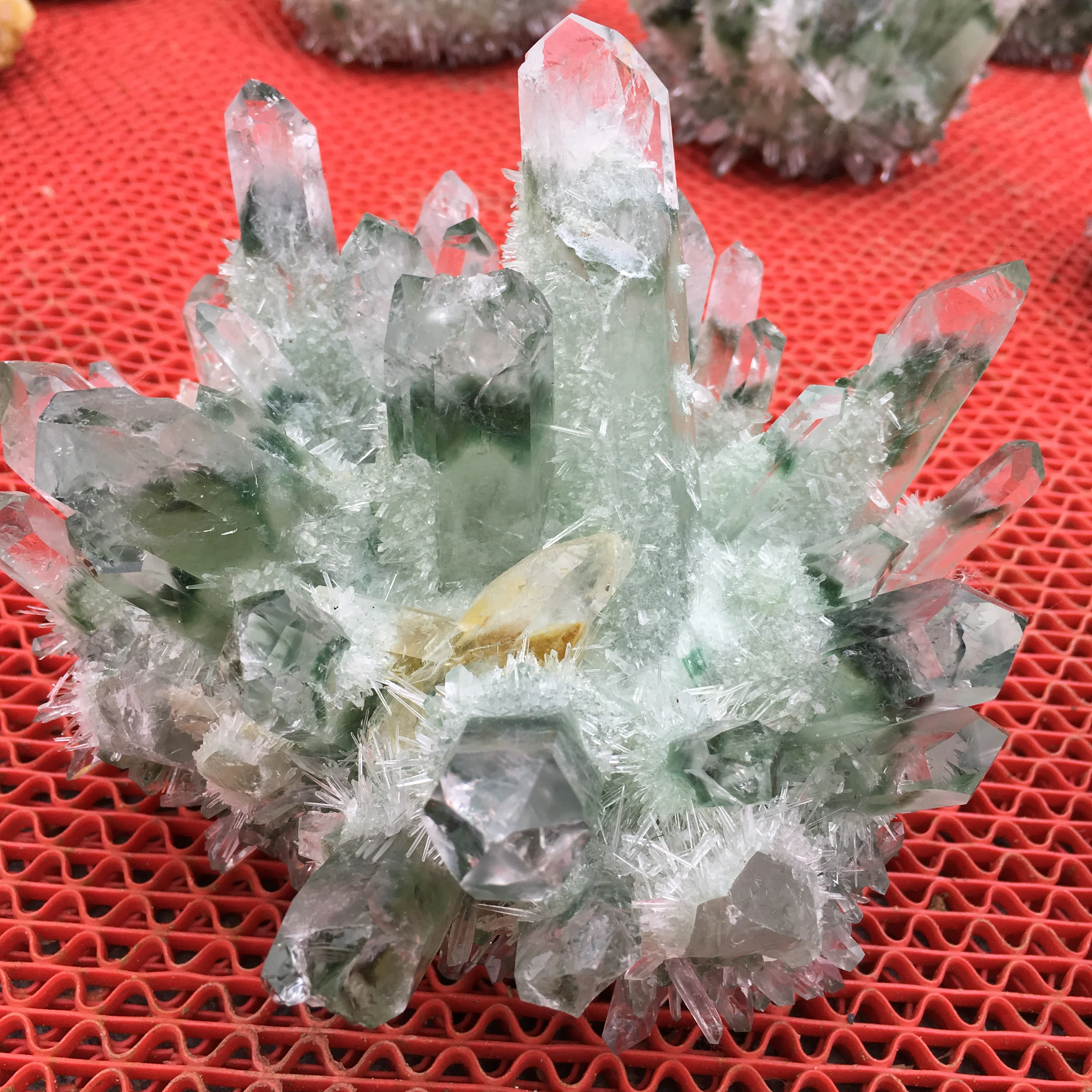 Натуральный зеленый Ghost Phantom Quartz Кристалл кластер целебный образец|Камни| |