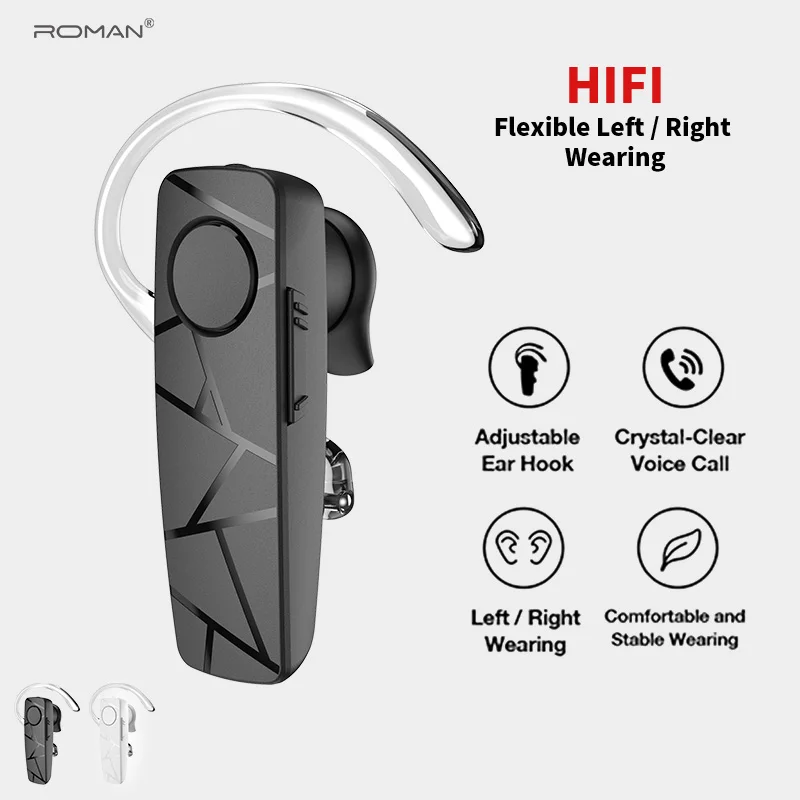 

Roman Wireless Bluetooth Headset Business Headphone Hands Free Microphone Earphone Universal for all Phone With packing