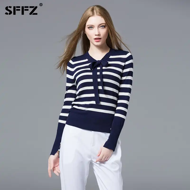 navy and white striped sweater