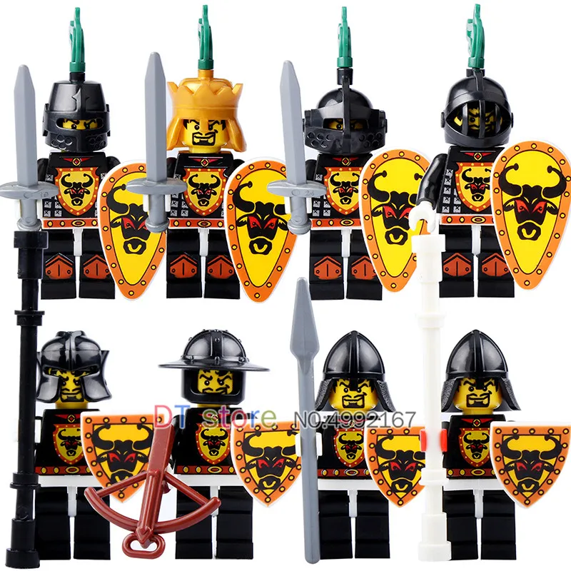 

Legoed Building Blocks Medieval Castle Army Bull Shield Knight with weapon Action Minifiguresed Bricks Toys For Kids 9807