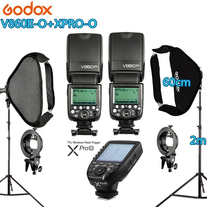 

Photo Studio Kit 2X GODOX 60X60cm Folding Softbox S-type Handheld V860II-O Flash Speedlite + Xpro-O Trigger for Olymplus Camera