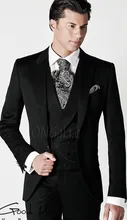 Fashion Style One Button Black Groom Tuxedos Groomsmen Men’s Wedding Prom Suits Bridegroom (Jacket+Pants+Vest+Tie) K:976