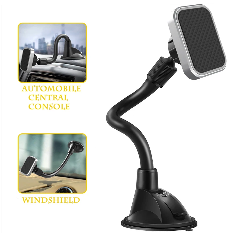 XMXCZKJ Long Arm Mobile Phone Magnetic Car Windshield Dashboard Mount Holder Desk Sucker Cup Cell Phone Stand For iPhone Xiaomi