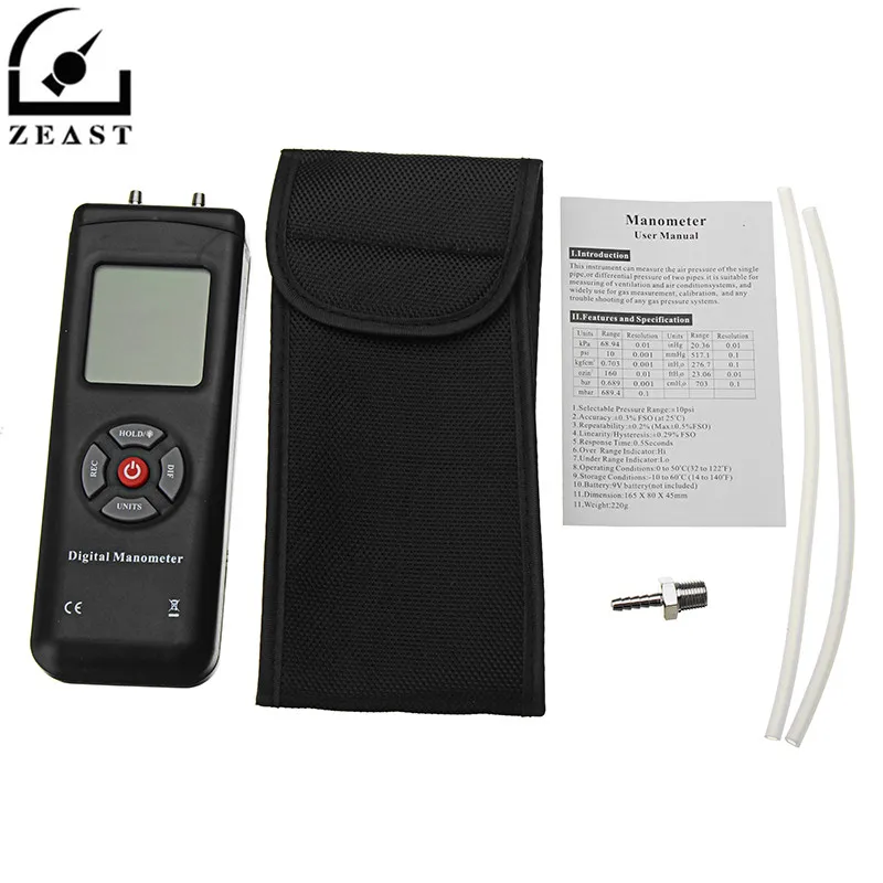 TL-102 Portable LCD Digital Manometer Differential Gauge Air Pressure Meter 10Psi Data Hold 11 Units with Backlight TL-102 Portable LCD Digital Manometer Differential Gauge Air Pressure Meter 10Psi Data Hold 11 Units with Backlight