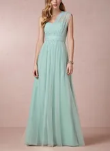 2016 Summer Beach Cheap Mint Sweetheart Bridesmaid Dresses One Shoulder Tulle Long Wedding Party Gown Zip Back vestido madrinha