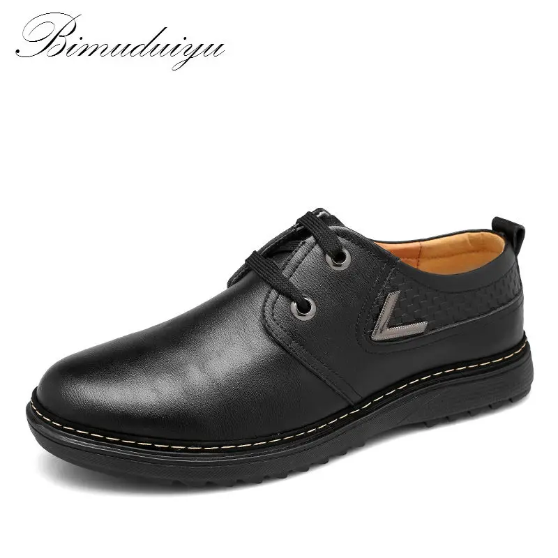 BIMUDUIYU Spring Autumn Business Men&#39;s Casual Fashion Leather Flat Single Shoes Minimalist ...