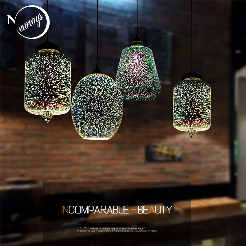 

Modern 3D colorful romantic Starry sky hanging Glass shade Pendant Lamp Lights Fixture E27 for bedroom Restaurant living room
