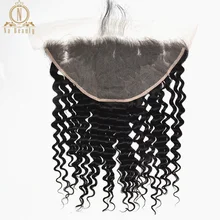 Şeffaf Dantel Frontal Derin Dalga 13X6 Büyük Dantel Kulak Remy Brezilyalı Insan Saçı Şeffaf Dantel Kapatma doğal Siyah Kadınlar Için