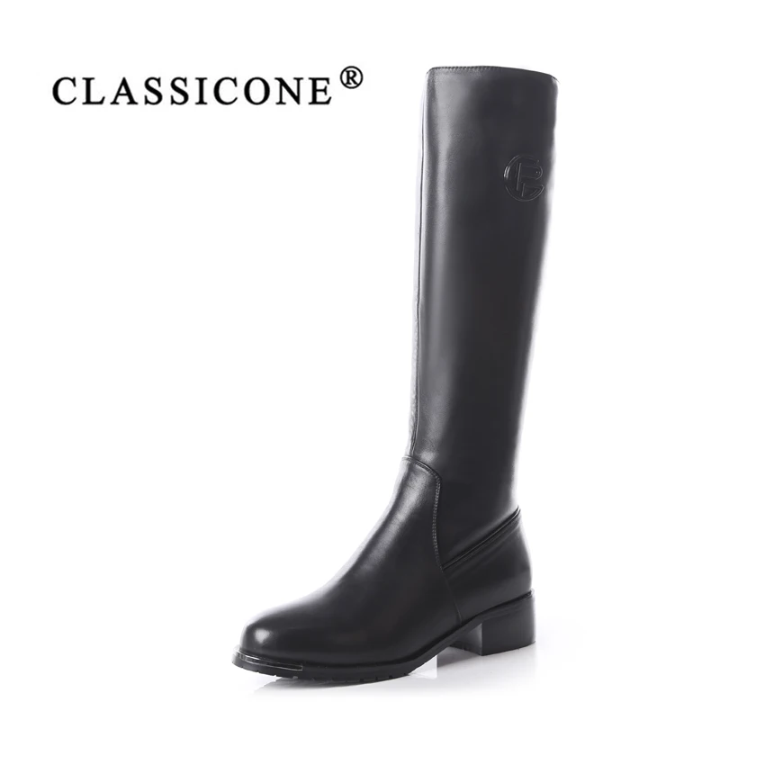 

CLASSICONE 2018 shoes woman winter knee-High fur snow boots genuine leather flats brand fashion black wool warm designers sexy