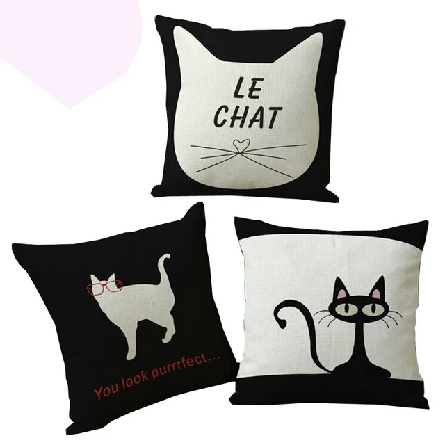 Kiss Queen Decorative Cushion Cover Linen Cotton Fabric Throw Pillow Kiss Queen Decorative Cushion Cover Linen Cotton Fabric Throw Pillow Cat Print Case For Sofa Car Chairs Seat