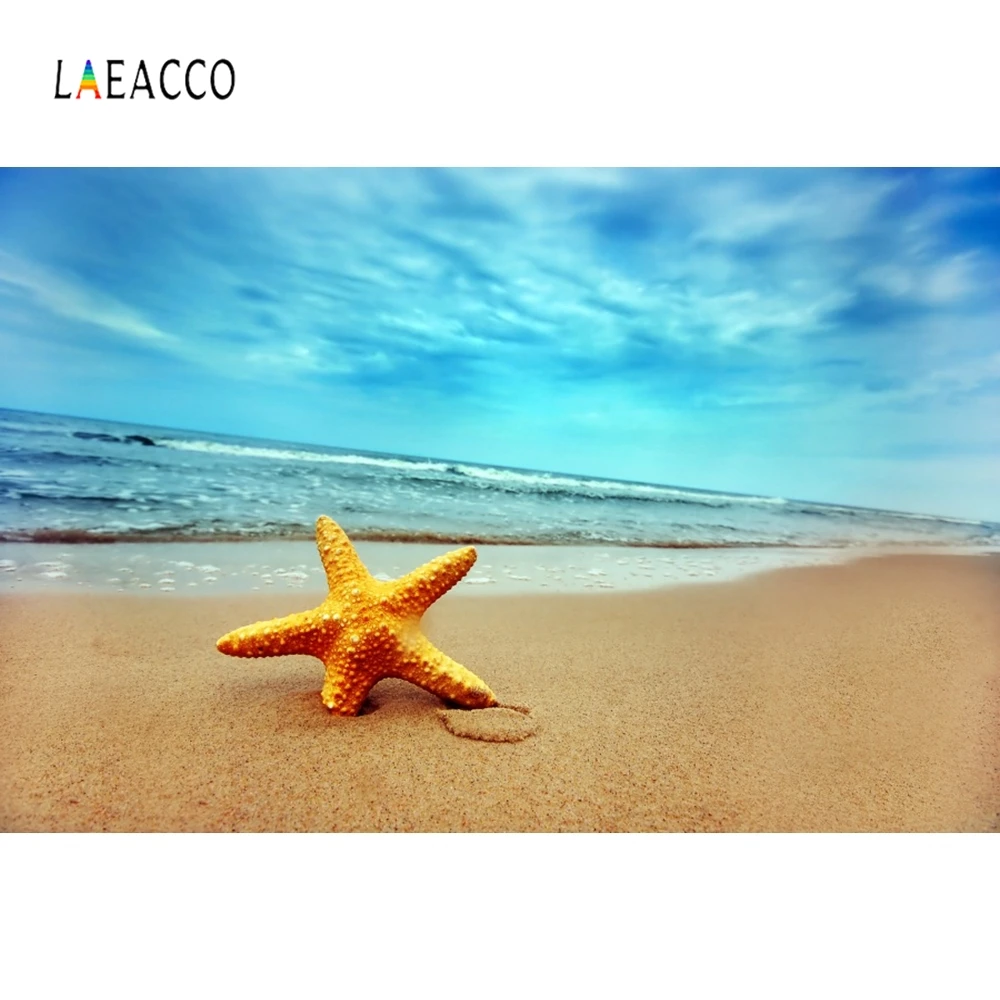 

Laeacco Summer Seaside Starfish Conch Backdrop Photographic Vinyl Customized Backdrops Photography Backgrounds Photo Studio
