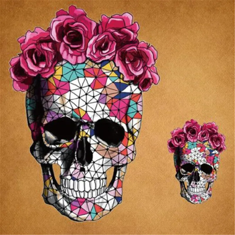 

Street Icon Women Men Clothes 230mm Roses Skullhead Iron on transfer Printing Patches for clothing T-shirt Patch Diy 3D Stickers