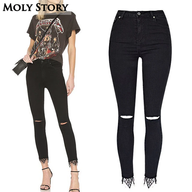 black ripped jeans womens high waisted