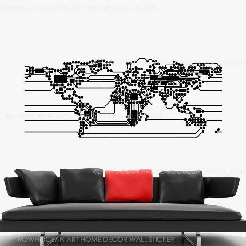 Креативный дизайн, компьютерный микрочип, абстрактная карта мира, Настенная Наклейка на стену, домашний декор из винила, наклейка для гостиной, интерьерная роспись 3144