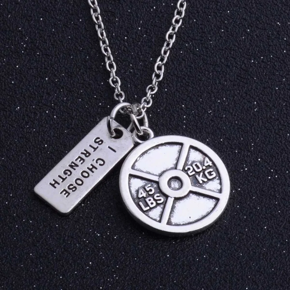 I Choose Strength 20.4KG Weight Plate Pendant Gym Chain Necklace