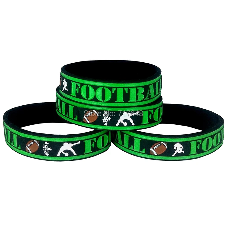 300PCS Black green Football wristband silicone bracelets free shipping