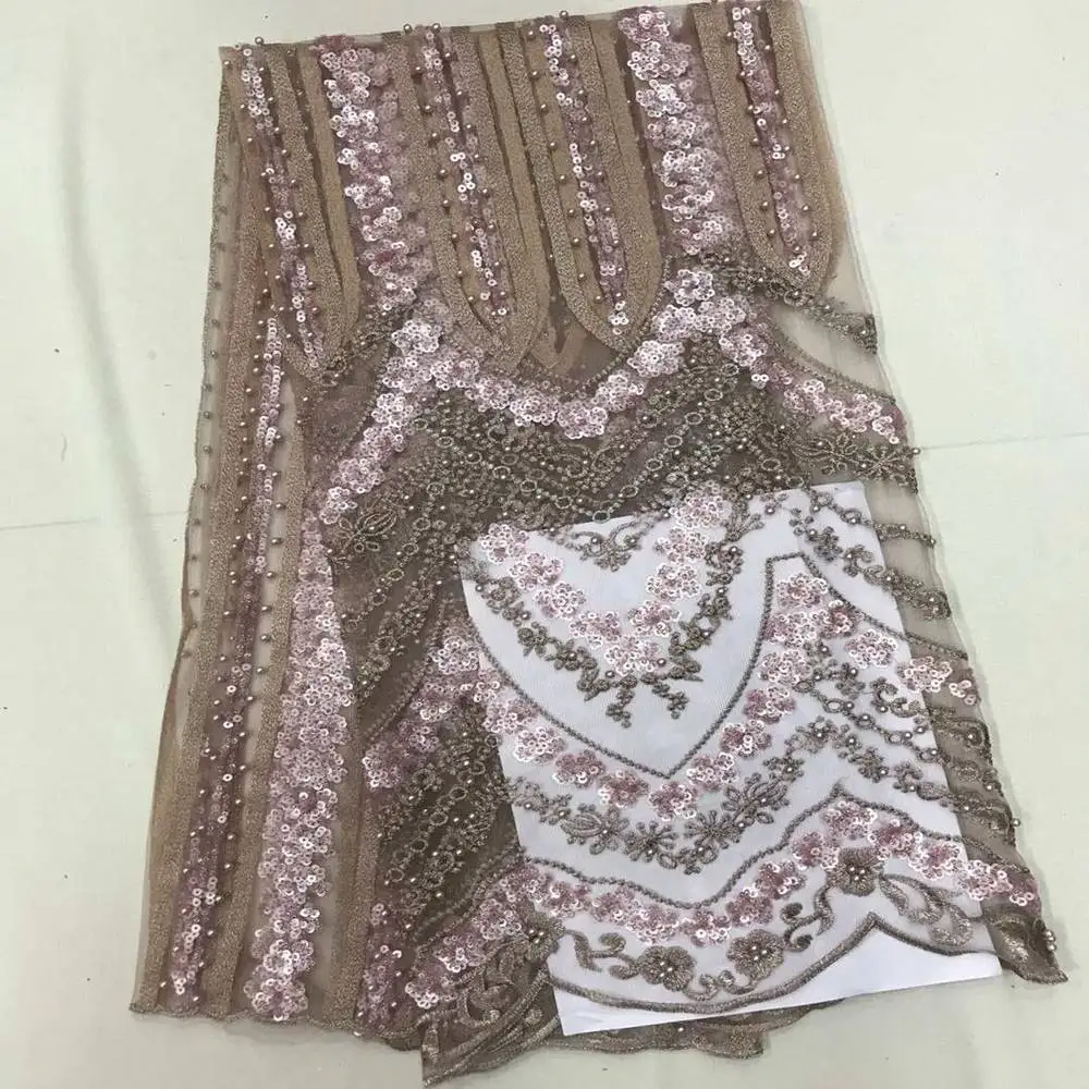 

African Beads Sequins French Net Tulle Lace Fabric Embroidery Sequinse Mesh Good Quality Tulle Lace Fabrics For Wedding Dress