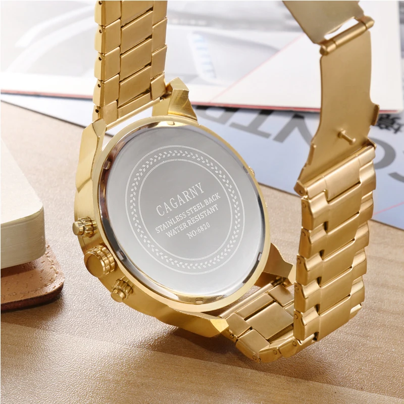 Relogio Masculino Cagarny Brand Analog Military Wristwatch Auto Date Mens Quartz Watch Golden Band