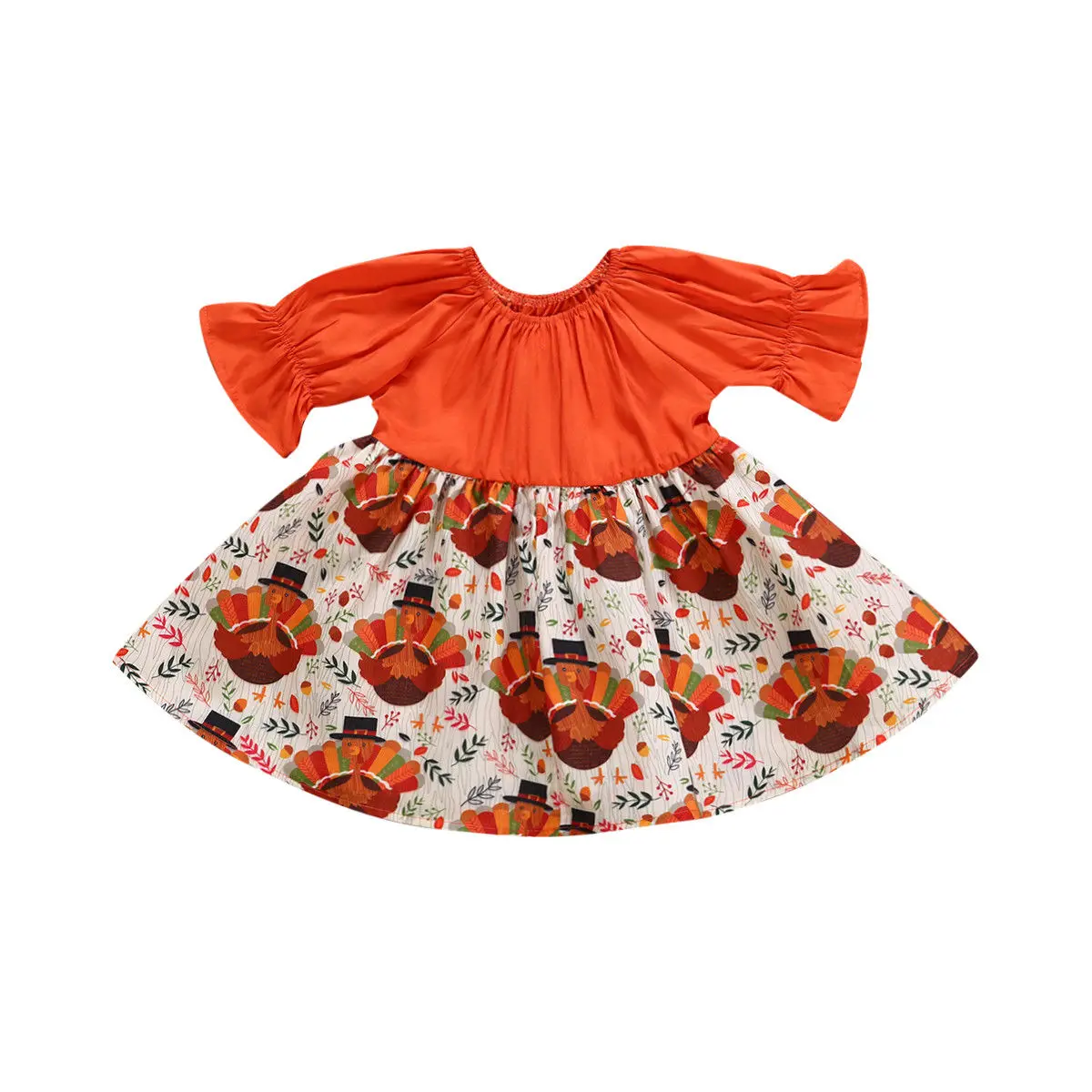 Cute Newborn Kids Baby Girls Dress Thanksgiving Turkey Party Pageant