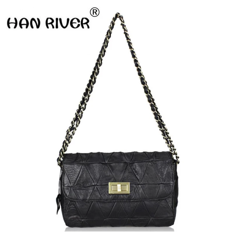 

Bag sheepskin female bag women's cross-body handbag black genuine leather one shoulder plaid messenger bag small bag patchwork