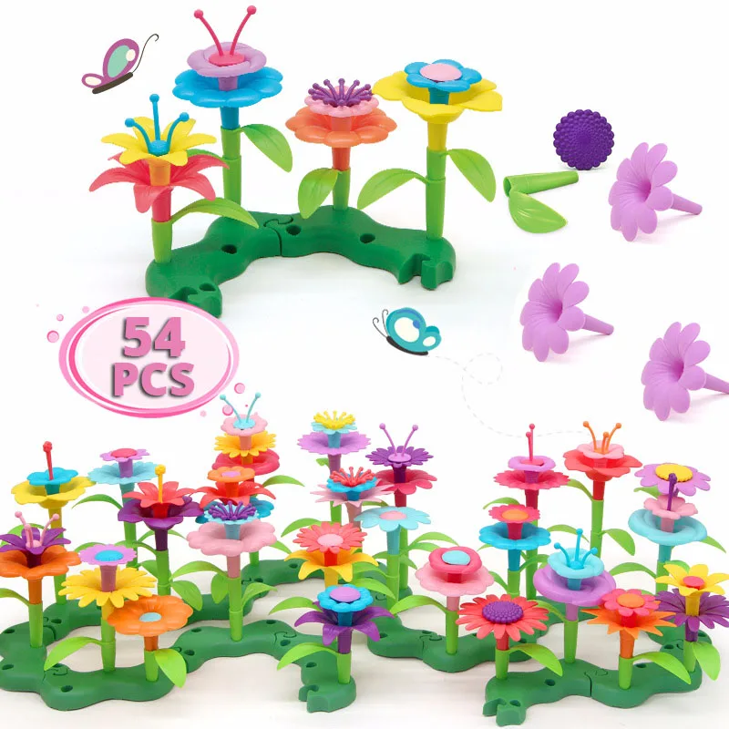 

54Pcs DIY Flower Build The Bouquet Dream Garden Girls Flower Interconnecting Blocks Toys Educational Creative Pretend Play Toys