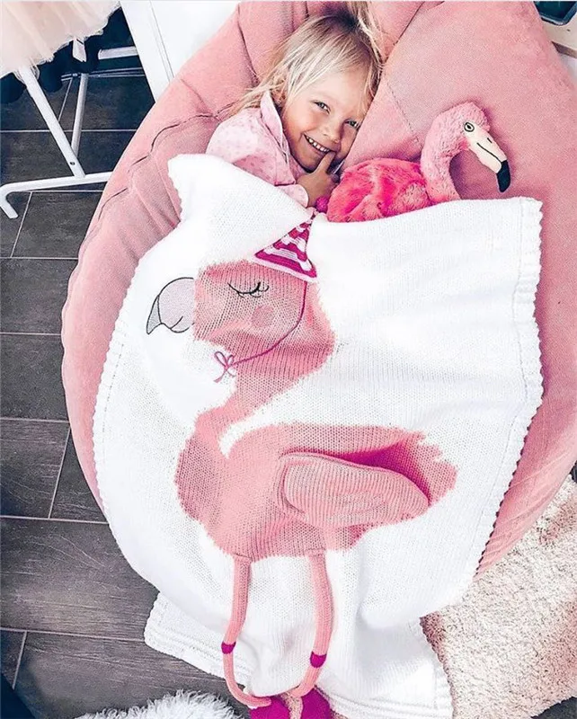 

Children's Blanket Knitted Cotton Aircondition Flamingo Cute Patterned Bed Blankets Warm Soft Pink Blue Rectangle 70x100cm60007