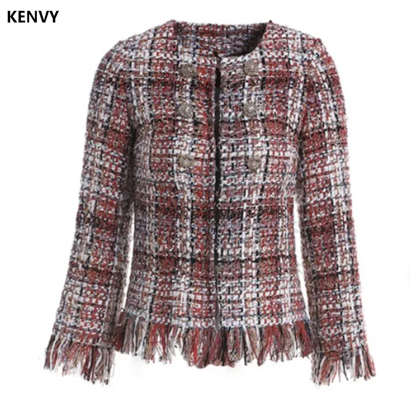 KENVY/брендовая модная женская Высококачественная Роскошная Осенняя элегантная плотная короткая женская куртка в клетку
