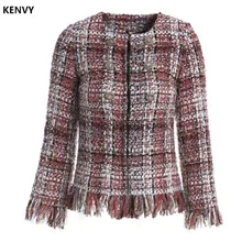 KENVY/брендовая модная женская Высококачественная Роскошная Осенняя элегантная плотная короткая женская куртка в клетку