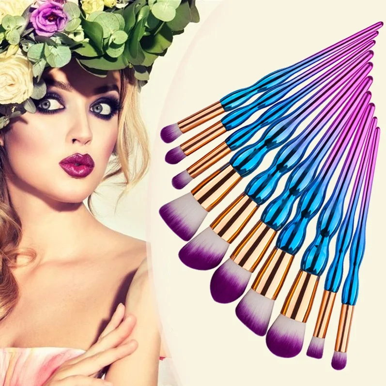 

10pcs purple Makeup Brushes Set Gourd-shaped handle Cosmetic Foundation Eyshadow Blusher Powder Brush beauty tools kits