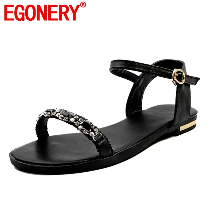 

EGONERY shoes woman 2019 summer new concise casual open toe genuine leather woman sandals outside comfortable buckle lady shoes
