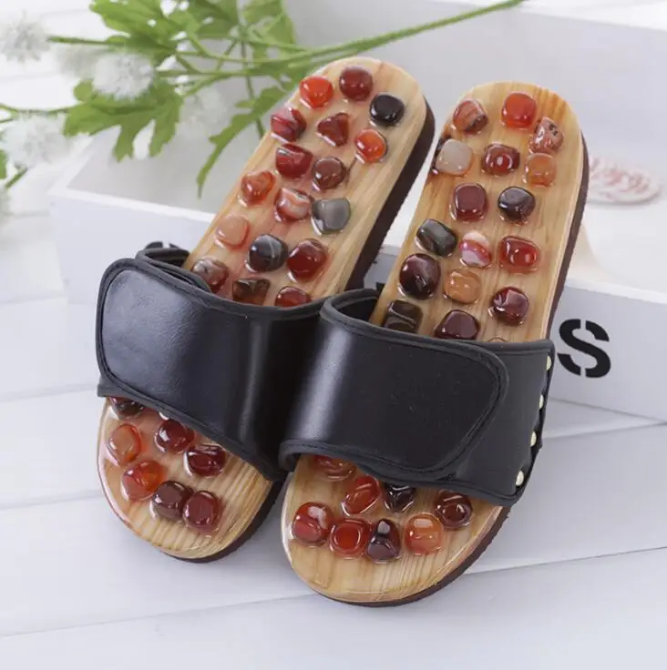 Акупунктурные массажные тапочки; сандалии на платформе для женщин средства ухода за кожей стоп китайский точечный массаж Терапия Медицинская булыжник стопы Массажная обувь b35 - Цвет: Черный