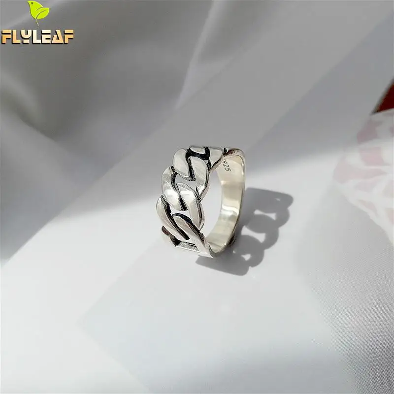 

Flyleaf Ins Style Twist Thick Chain Real 925 Sterling Silver Rings For Women High Quality Fine Jewelry Femme Ring Vintage Simple