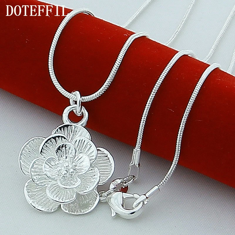 

Genuine 925 Silver Color Cute Flower Pendant Necklaces 925 Silver Color Rose Necklace For Women