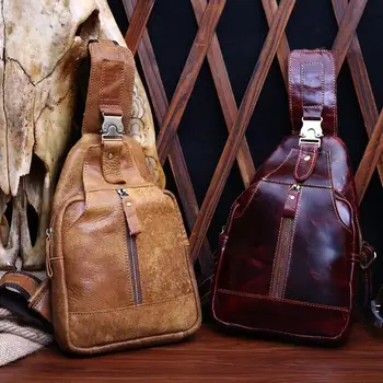 Guangzhou Leather Men's Bags Wholesale Fashion Casual Men's Korean Chest Bag Leather Messenger Bag Small Package gated guangzhou
