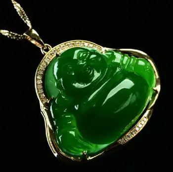 

necklace pendant chinese hetian green happy smile buddha 28% Discount