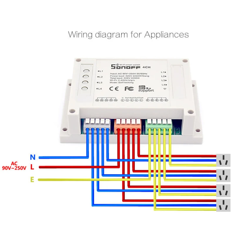 

Sonoff 4CH R2 220V Wireless Multi-channel WIFI Switch Smart House Home Automation Module Controller Independent Remote Control