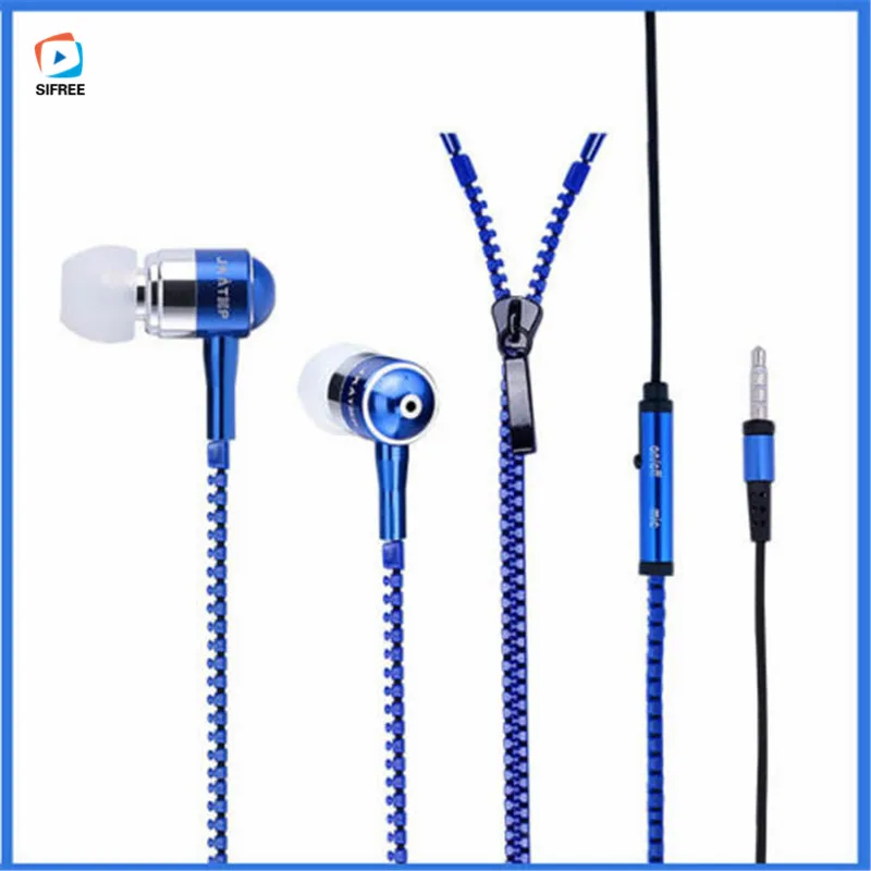 Metal Zipper Earphone 3.5mm In Ear Wired Ear Phones With Microphone